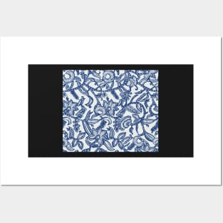 Vintage floral lace (blue invert) Posters and Art